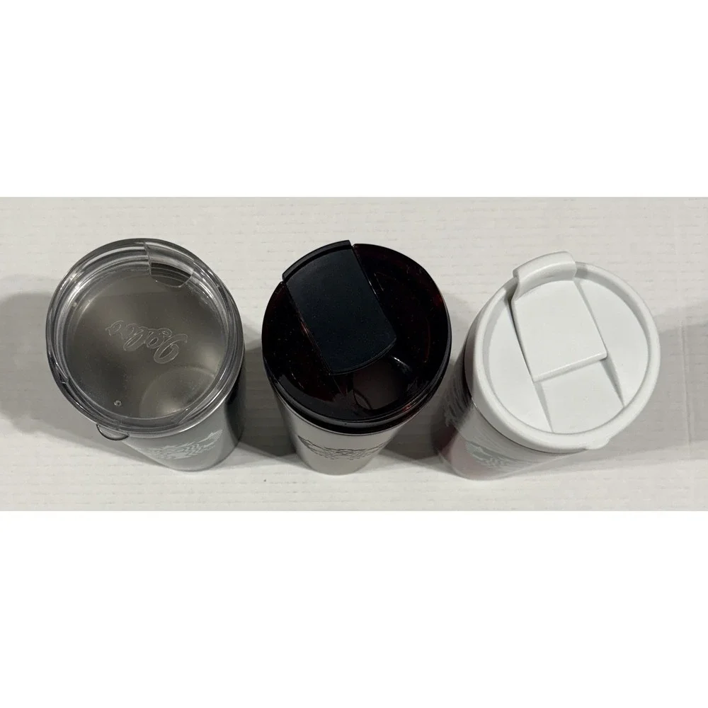 STARBUCKS 3 Metal Travel Tumblers 2017 Black Mermaid 2022 Red Holiday 2014 Roses